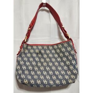 Dooney & Bourke DB Logo Shoulder Bag Red Leather Trim VTG Purse Stains On Ext